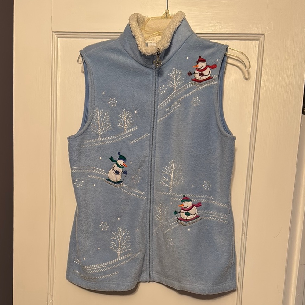 Snowman Embroidered Fleece Vest